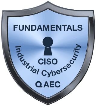 Escudo azulado Fundamental programa de la AEC para el curso Gestión de la Ciberseguridad Industrial para CISOs